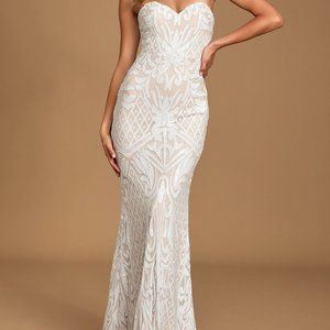Olivia White Sequin Strapless Maxi Dress